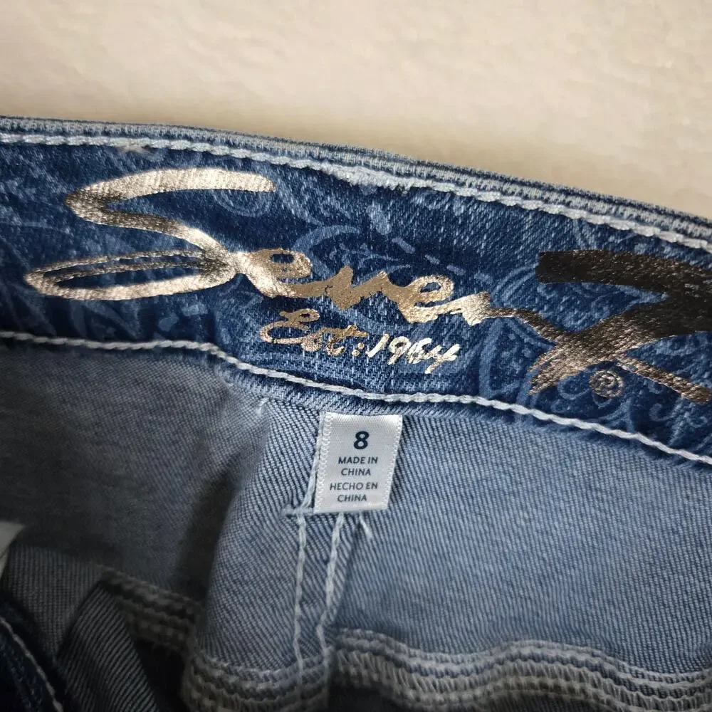 Seven7 Delancy Denim Skirt Pleated Paisley Womens 8 Mini Skirt 0748 - Picture 7 of 10